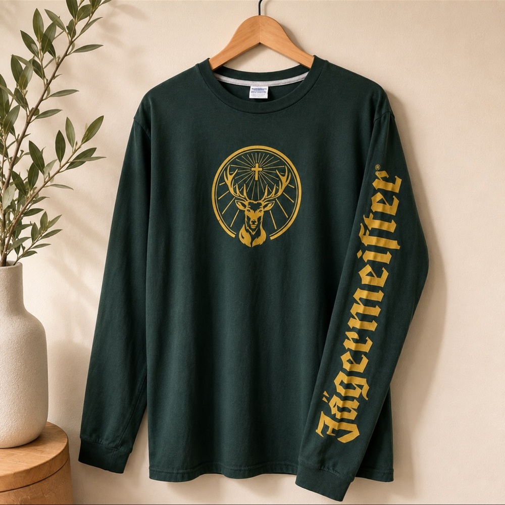 Jägermeister Long Sleeve Graphic T Shirt Forest Green Logo Sleeve Print